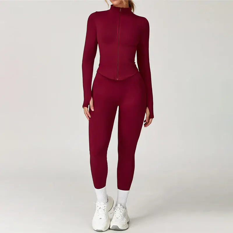 Seamless Yoga Bra + Legging + Long Sleeve Full Zipper Jacket