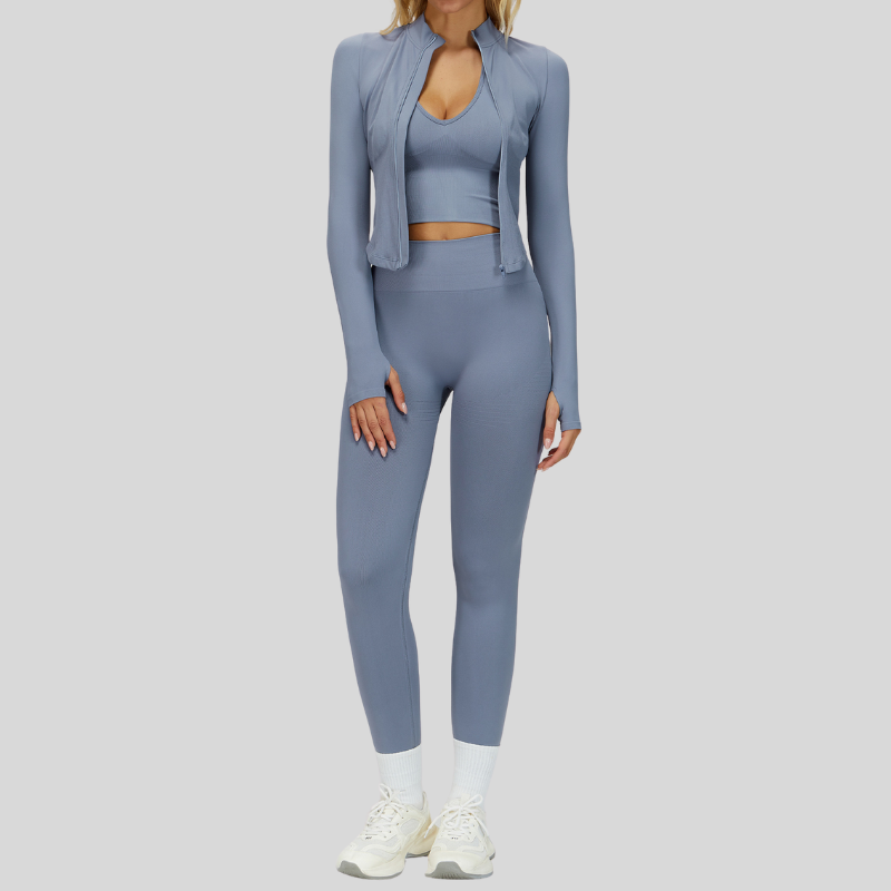 Seamless Yoga Bra + Legging + Long Sleeve Full Zipper Jacket