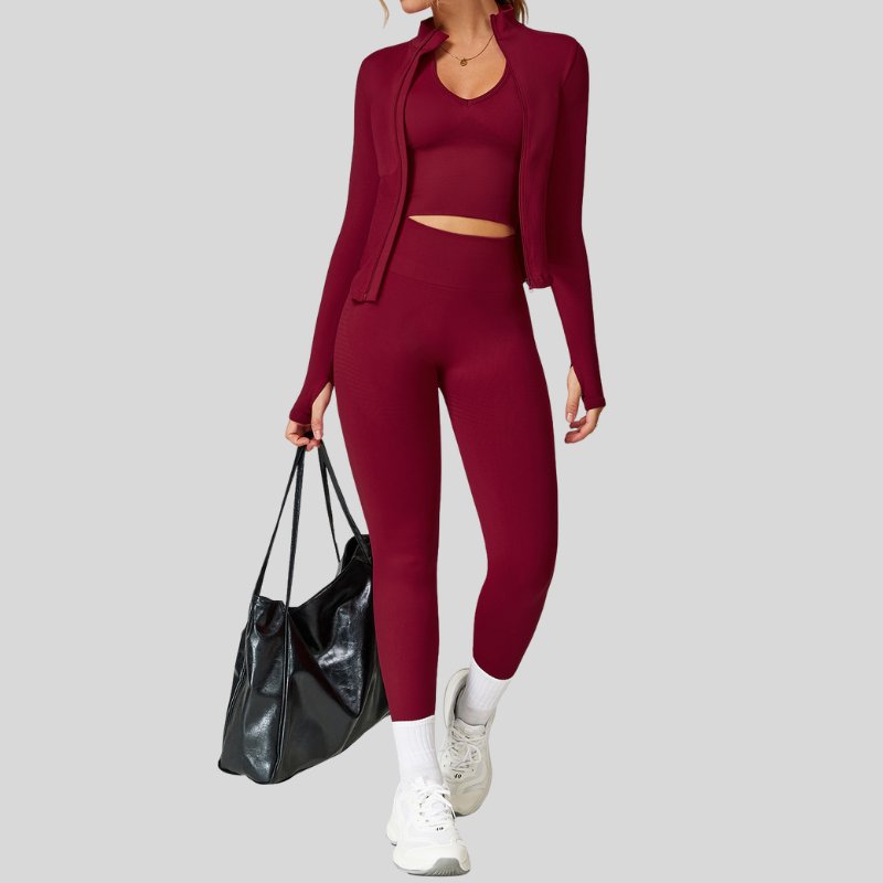 Seamless Yoga Bra + Legging + Long Sleeve Full Zipper Jacket