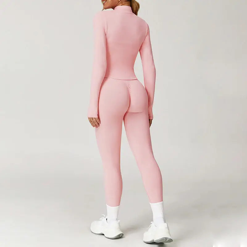 Seamless Yoga Bra + Legging + Long Sleeve Full Zipper Jacket