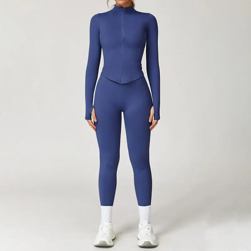 Seamless Yoga Bra + Legging + Long Sleeve Full Zipper Jacket