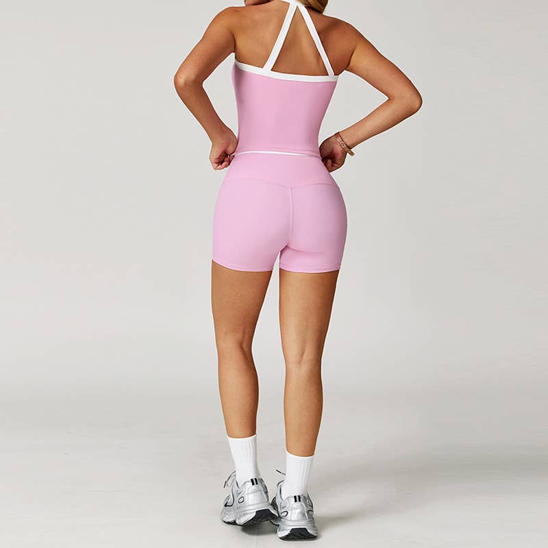 Contrasting Color tank top + High Waist Shorts 2-piece Set