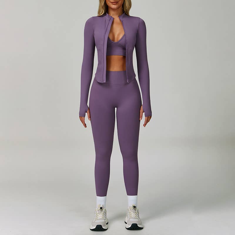 Sports Bra and Jacket and leggings 3-Piece Set