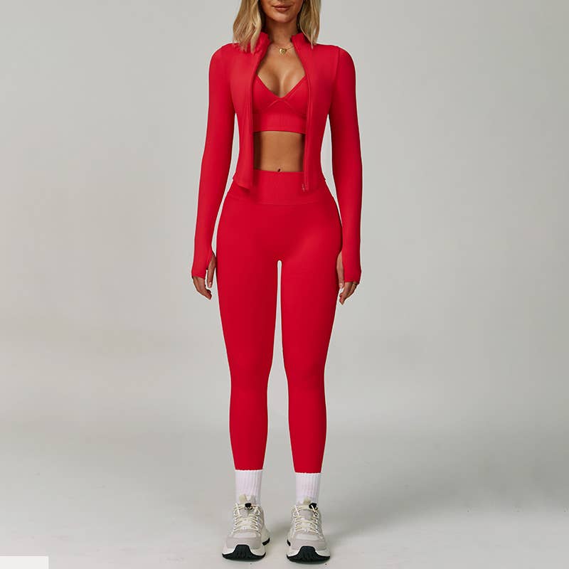 Sports Bra and Jacket and leggings 3-Piece Set